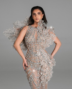 Vestido de Novia de Satén de Alta Calidad, Largo hasta el Suelo, Bordado Tradicional Hecho a Mano, Cuello Alto, Estilo Elegante para Fiesta, Natural - Product Image 2