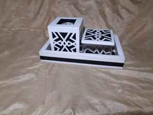 Juego de caja de almacenamiento de incienso de quemador Bakhoor de resina blanca y negra de diseño árabe moderno con bandeja decorativa para uso aromático Ramadán Eid - Product Image 3