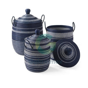 Navy Seagrass <b>Woven</b> <b>Laundry</b> Storage <b>Basket</b> Home Organization Clothing <b>Basket</b> Wholesale From Navy Seagrass - Product Image 6