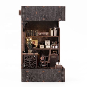 Puzzle en bois 3d personnalisé DIY Book nook mini détective agency Bookshelf Insert Build-Creativity Kit Dollhouse handmade Bookend - Product Image 3