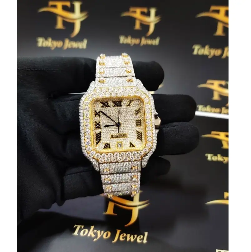 Hiphop New Arrival Brand Iced Out High Quality Luxury Rubber Belt Automatic Movement Men's Moissanite Diamond Wrist Watches