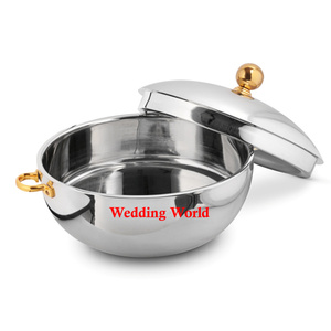 Double Wall Stainless Steel Hotpot Premium Quality Handmade Casserole Round Shape Luxury New Fancy metal <b>Food</b> <b>Warmer</b> - Product Image 4