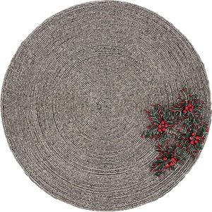 Silver <b>Beaded</b> Flower Power Rounded <b>Placemat</b> for Parties Tableware Decorative Design Best Parties Other Functions Mat & Pads - Product Image 3