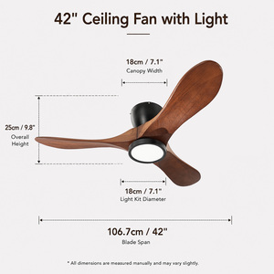 Mid Century Modern 42 Inch <b>Ceiling</b> Fan with <b>Light</b> Solid Wood Blade Design 3 Blade Quiet DC Motor <b>Remote</b> <b>Control</b> for Home - Product Image 6