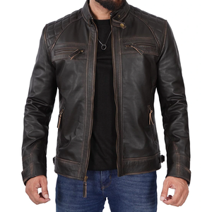 Full Zipper <b>Men</b> Front Two Pockets <b>Leather</b> <b>Jackets</b> Fully Customized Genuine Cowhide Buffalo <b>Men</b> <b>Leather</b> <b>Jackets</b> - Product Image 1