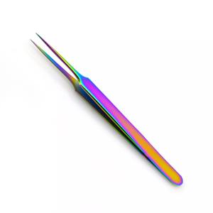 Pincette d'extension de cils de qualité professionnelle en acier inoxydable, revêtement Plasma multi-arc-en-ciel 12cm X Action croisée droite pointue - Product Image 6