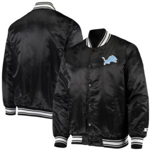 Veste de baseball universitaire en velours côtelé noir Detroit Lions Blackout pour homme, modèle Starter, personnalisable avec lettres d'équipe, entièrement boutonnée - Product Image 3