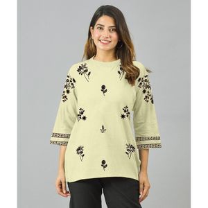 KN SILVAKIYA VOL II Haut décontracté à imprimé floral vintage en lin, mousseline et polyester tricoté, taille XL, avec logo décoratif, idéal pour les fêtes - Product Image 3