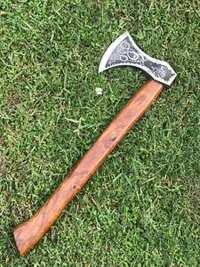 Hacha Damasco profesional de servicio OEM ODM de alta calidad personalizada al por mayor con mango de madera rosa y corte de madera con Funda de cuero - Product Image 2