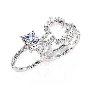 Ensemble de 2 bagues de mariage Jeulia Radiant Irregular Halo en argent sterling avec diamants - Product Image 4