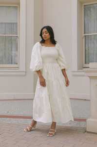 Vacaciones Look gasa blanca verano cuello cuadrado longitud del tobillo con elástico bohemio suelto Casual 3/4 manga señoras Maxi vestido - Product Image 6