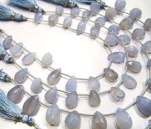 Cuentas de Piedra Natural de Calcedonia Azul de Alta Calidad, Forma de Pera Facetada de 8 Pulgadas, 8x12mm 10x13mm, 2 Hilos, 3-7 Días - Product Image 2