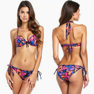 Conjunto de bikini de mujer de diseño brasileño personalizado sujetadores ajustables con cordón frontal con logotipo sublimado - Product Image 3