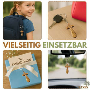 Porte-clés croix personnalisé, pierre de palme en bois d'olivier, 7 cm - Product Image 5