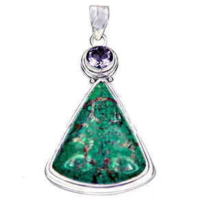 Pendentif en argent 925 avec chrysocolle et améthyste, finition or rose, plaqué rhodium, bijoux religieux pour femmes, cadeau idéal - Product Image 2
