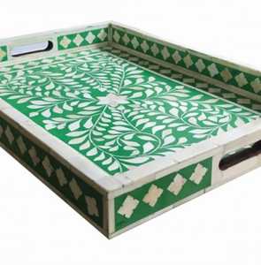 Eternal Noor Plateau de service en incrustation d'os arabe Plateau décoratif fait à la main de qualité supérieure pour la maison Hôtel Ramadan Salle à manger Occasions de cadeaux de luxe - Product Image 3