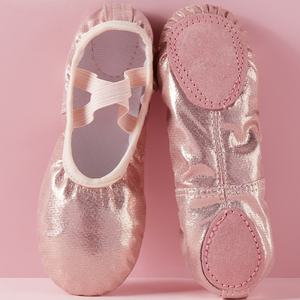 Chaussons de ballet souples pour filles avec empeigne en toile hautement extensible, doublure en coton et semelle extérieure en cuir véritable pour le yoga et la danse - Product Image 2