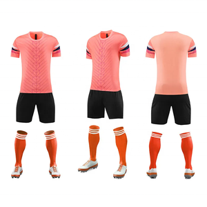 Custom Sublimated Soccer Uniform Navy Blue Pink Geometric Print Crew Neck Short Sleeve Moisture Wicking Unisex <b>Athletic</b> Front - Product Image 3