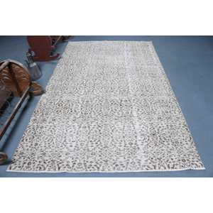 Turkish Large Rug 5.4x9 ft, White <b>Brown</b> Southwestern Rug <b>Wool</b> - Product Image 1