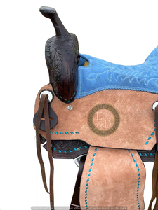 Selle en cuir véritable de haute qualité, légère, fabriquée à la main, équipement de performance, western, barrel racing, concours hippique - Product Image 3