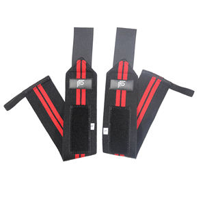 Par de muñequeras rojas de goma de algodón para adultos de talla única para entrenamiento de levantamiento de pesas y levantamiento de pesas en el gimnasio - Product Image 2