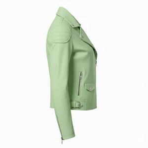 Veste de moto en cuir vert clair personnalisée pour femmes, vente en gros en vrac, prix d'usine, style motard authentique, manteau pour femmes, approvisionnement OEM ODM - Product Image 4