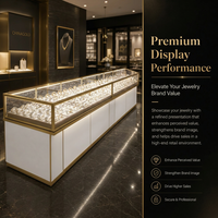 Vitrine d'exposition de bijoux LED personnalisée en verre trempé et acier inoxydable, verrouillable, pour comptoir de boutique de détail
