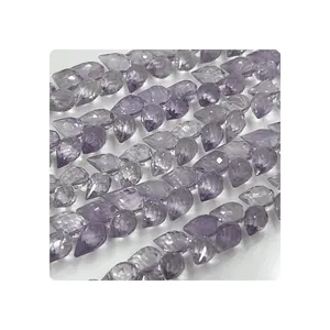 Genuine Supplier 8 Inches High Quality Pink Amethyst Quartz Faceted Briolette Tear Drops Size 7x 9 to 7x10mm Approx. Wholesale