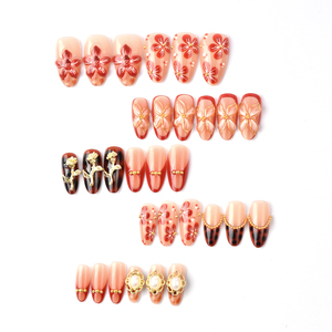 30 ชิ้น ชุดตกแต่งเล็บลายดอกกุหลาบ 3 มิติ ประดับด้วยอัญมณีสำหรับฤดูใบไม้ร่วง/ฤดูหนาว  ปลายเล็บสีทองระดับไฮเอนด์ มีสินค้าพร้อมส่ง - Product Image 2