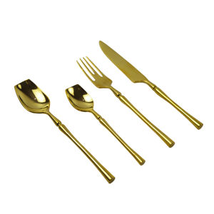 ชุดช้อนส้อมทองโบราณชุบทอง ชุดช้อนส้อมโลหะใหม่สำหรับโรงแรมและร้านอาหาร ช้อนส้อมโลหะ ช้อนและส้อม - Product Image 1