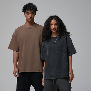 T-shirt uni pour homme 220gsm 100% coton tricoté surdimensionné durable respirant imprimé décontracté - Product Image 4