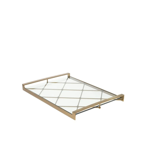 Plateau de service rectangulaire en verre avec cadre en métal doré Plateau de miroir décoratif de luxe pour la table à manger de cuisine de dessert de boisson de nourriture - Product Image 4