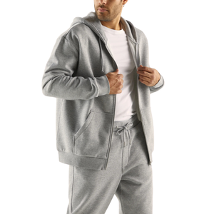 Sweat à capuche zippé décontracté pour homme, coupe droite, tissu tricoté polyester/coton, motif uni, col à capuche, poche, pour l'hiver - Product Image 1