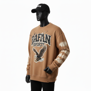 Sudadera Extra Grande para Hombre, Algodón Premium, Felpa, Sensación Suave, Color Marrón, Corte Holgado, Logotipo Estampado, Sudadera Básica Extra Grande - Product Image 4