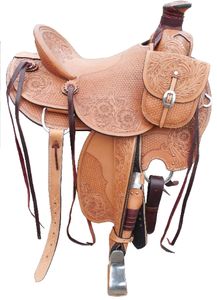 Western Roping Leather Made Smart Horse Saddle With Floral Hand <b>Tooled</b> and Hand <b>Engraved</b> Available in Wood and Fiber Glass Tree - Product Image 6