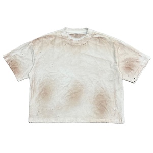 100% Cotton T-shirt with <b>Spray</b> Effect-Front Logo Drop Shoulder Boxy Fit Street <b>Style</b> Breathable Quick Dry T-shirt Distressed - Product Image 1