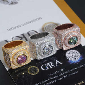Anillo de piedra redonda grande helado de lujo oro plata chapado en oro rosa joyería de Hip Hop hombres mujeres declaración regalo de fiesta - Product Image 3
