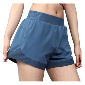 Pantalones cortos de gimnasio para correr de cintura alta para mujer hechos a medida al por mayor poliéster Spandex tela de yoga atlética botín transpirable sólido - Product Image 1