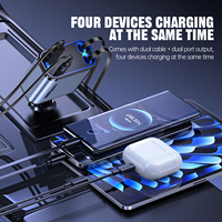 Kabel Pengisi Daya Retraktil 4-in-1 Terbaru dengan Port Multi-Charging, Pengisi Daya Cepat PD, Lampu LED RGB OTP, Proyeksi Cahaya Bintang untuk Mobil