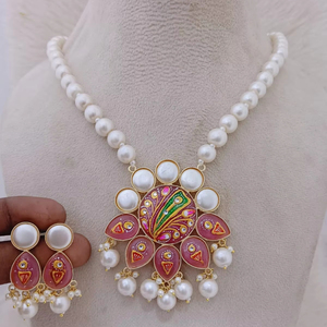 Meenakari ชุดสร้อยคอน้ำหนักเบางานหัตถกรรมโบราณ, ชุดมุกเทียมลายดอกไม้ทองเหลืองขนาดใหญ่สามารถปรับแต่งได้ - Product Image 1