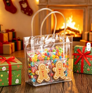 Custom Size Clear PVC Waterproof Packaging <b>Bag</b> Snap Button | Heavy Duty <b>Vinyl</b> Shopping Pouch for Beverage Gift Tote 100pcs Cakes - Product Image 5