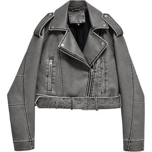 Veste de moto en cuir d'agneau véritable pour femmes, coupe ajustée, style motard, protection, vêtements de moto tendance - Product Image 1