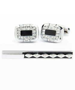 Boutons de manchette formels en argent et pince à cravate pour hommes Coffret cadeau de Noël pour mariage et affaires Disponible aux États-Unis Prix - Product Image 4