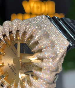 Vidhi เครื่องประดับนาฬิกาข้อมืออะนาล็อกที่เป็นเอกลักษณ์ของผู้ชายสแตนเลสเพชรเพชรเพชรโมอิสสไตล์ฮิปฮอปสีขาวทองซิลิโคนกีฬา - Product Image 6