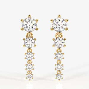 18K <b>Gold</b> <b>Dangle</b> <b>Earrings</b> with Round Cut Moissanite Diamond Elegant Drape Design - Product Image 1