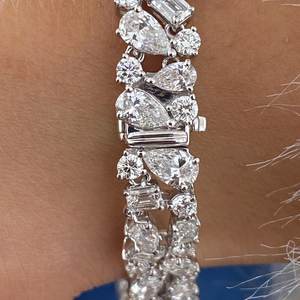 Graceful 14K White <b>Gold</b> Lab Diamond Cluster <b>Bracelet</b> IGI Certified VS1 Quality Bangle with E Color Pear Marquise Oval Cuts - Product Image 4