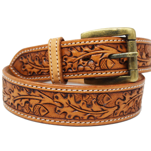Ceinture en cuir de vachette véritable unisexe longueur personnalisée avec un outillage à la main de style occidental vintage classique gravé de couleur marron - Product Image 1