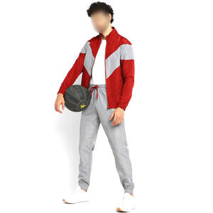 Ensemble de survêtements en polyester pleine longueur, respirants, de haute qualité, à col roulé, de couleur rouge et gris - Product Image 5