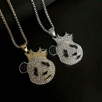 Vergoldete Edelstahl-Halskette mit Panda-Kronen-Anhänger und Strass, Hip-Hop-Cartoon-Schmuck, sofort lieferbar für Online-Verkäufer