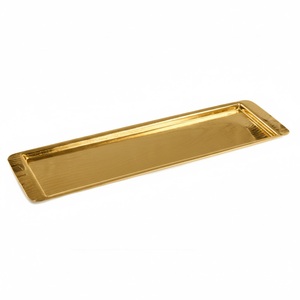 Plateau de service en acier inoxydable de grande qualité avec poignées, plateau rectangulaire moderne en métal, plat décoratif pour les fêtes et la maison - Product Image 4
